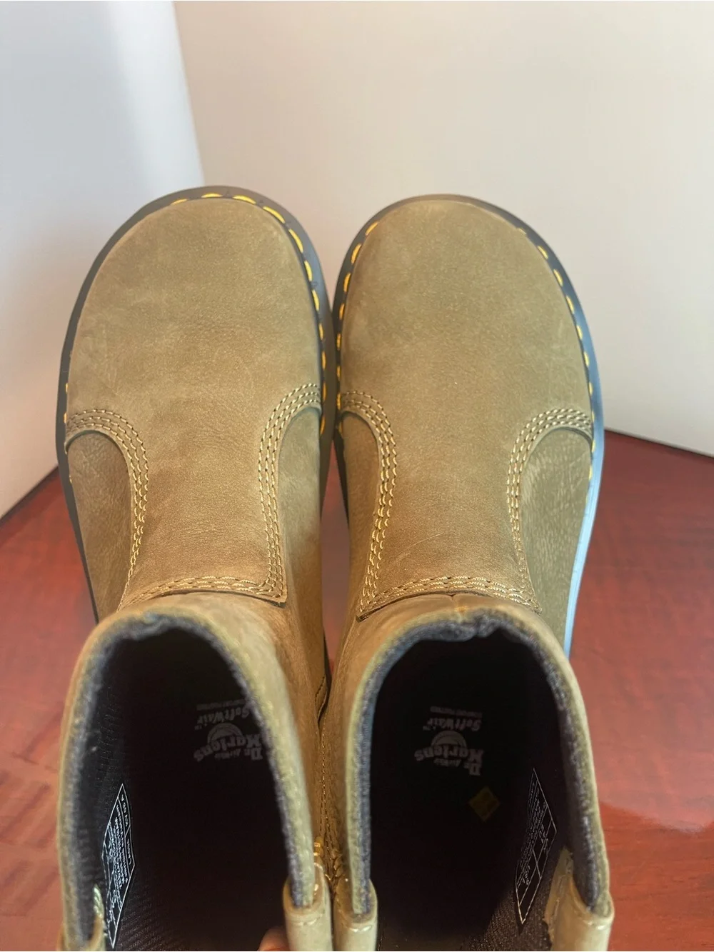 Dr. Martens Zebzag Rigger Slip-On Nubuck Platform Boots in DMS Olive US 9/ EU 41